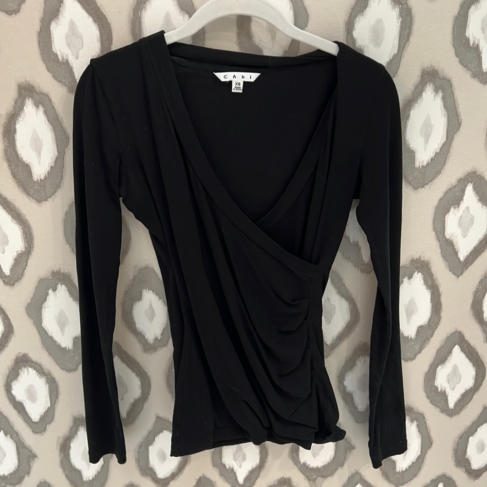 black v neck wrap top